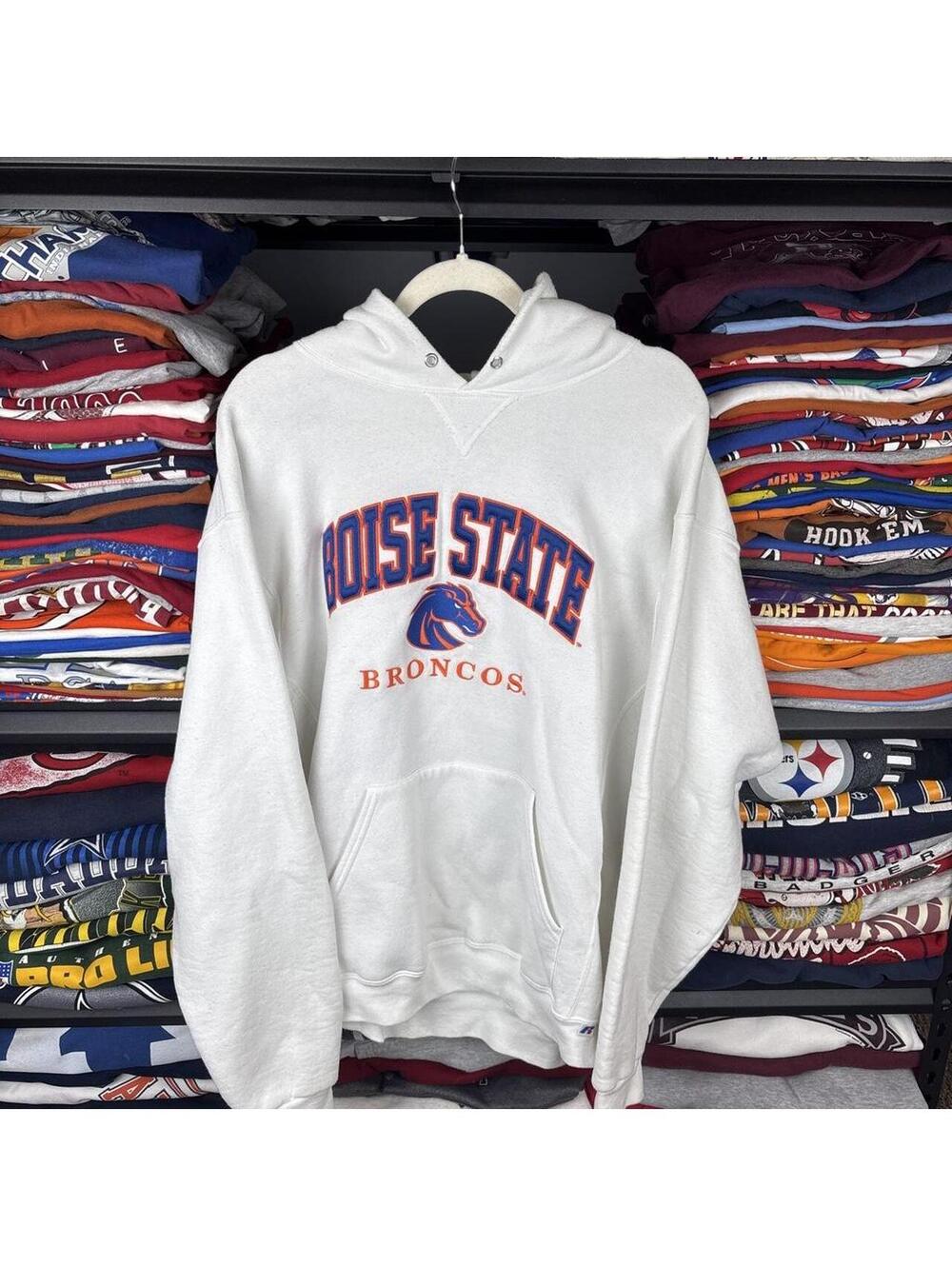 Vintage Boise State Broncos Russell Athletic Hoodie White Size L